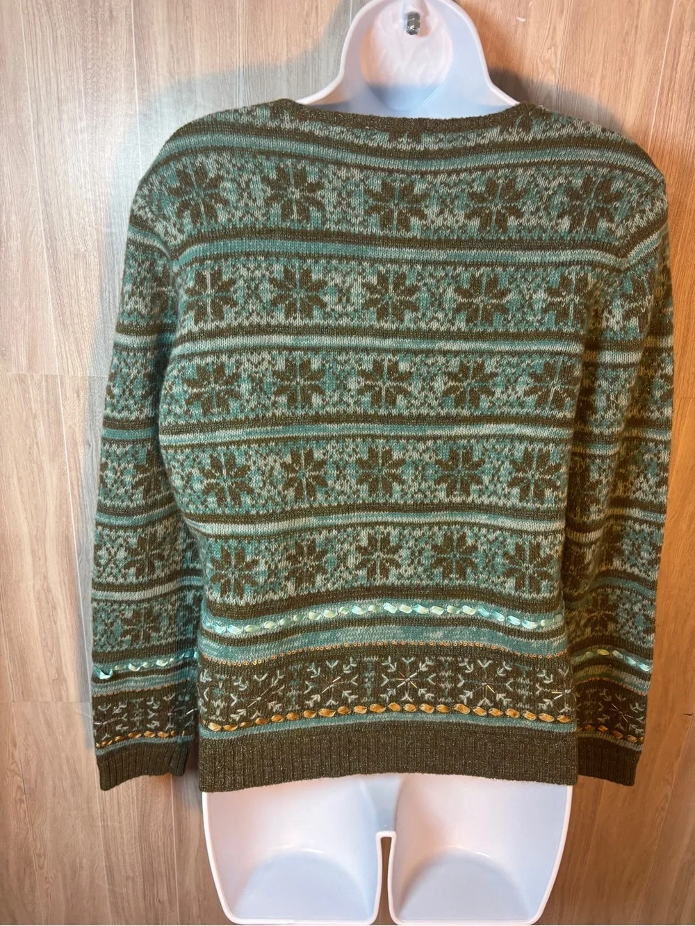 Talbots Petites Fair Isle Wool Blend Embellished Zip Cardigan M